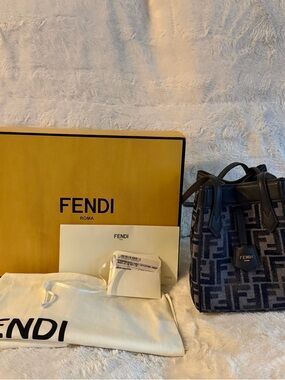 Fendi Black and Gray FF Jacquard Mini Tote with Leather Trim